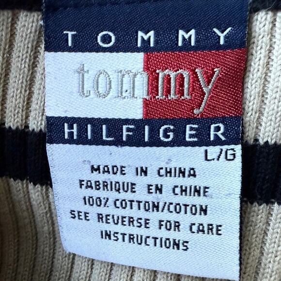 Vintage Tommy Hilfiger Ribbed Knit Tank Striped Beige Black Womens L Fall Preppy - Picture 5 of 6